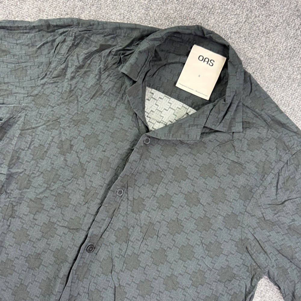 OAS San Sebastian Viscose Shirt S Black Geometric Short Sleeve Button Up Mens